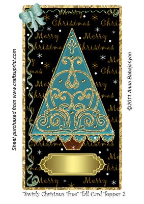 Swirly Christmas Tree Tall Card Topper 2