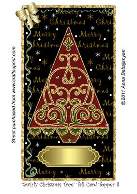 Swirly Christmas Tree Tall Card Topper 3