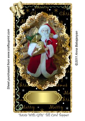 Santa with Gifts Tall Card Topper