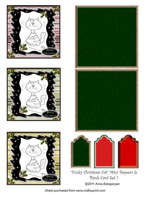Funky Christmas Cat Mini Toppers & Blank Card Set 1