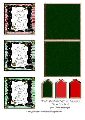 Funky Christmas Cat Mini Toppers & Blank Card Set 2
