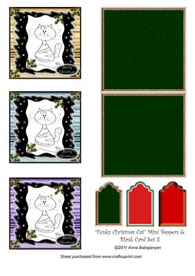 Funky Christmas Cat Mini Toppers & Blank Card Set 3