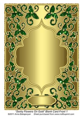 Swirly Flowers on Gold Blank Card Front 1