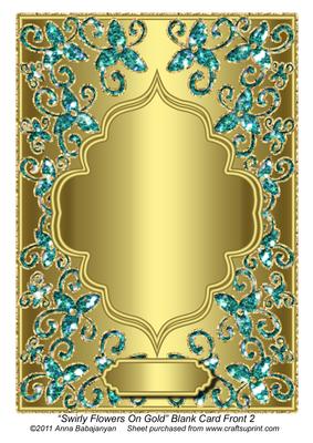 Swirly Flowers on Gold Blank Card Front 2