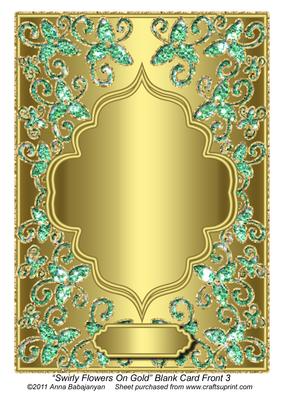Swirly Flowers on Gold Blank Card Front 3