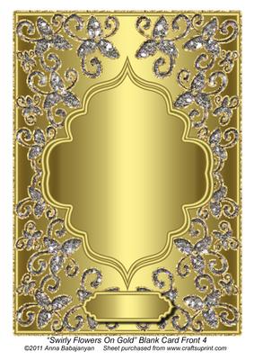 Swirly Flowers on Gold Blank Card Front 4