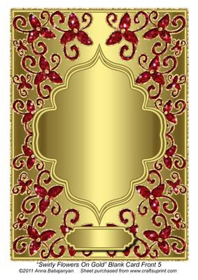 Swirly Flowers on Gold Blank Card Front 5