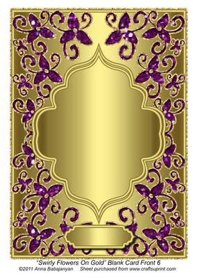 Swirly Flowers on Gold Blank Card Front 6
