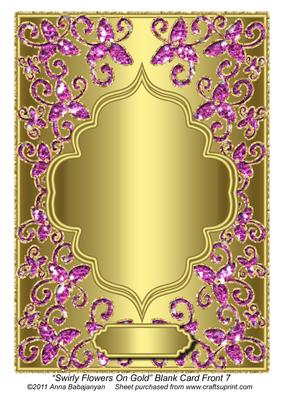 Swirly Flowers on Gold Blank Card Front 7