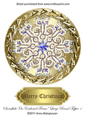 Snowflake on Embossed Frame Large Round Topper 1