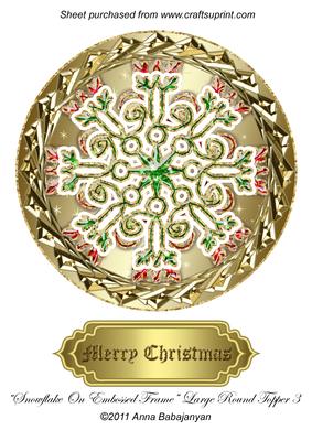 Snowflake on Embossed Frame Large Round Topper 3