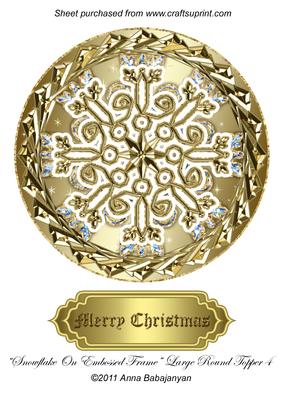 Snowflake on Embossed Frame Large Round Topper 4