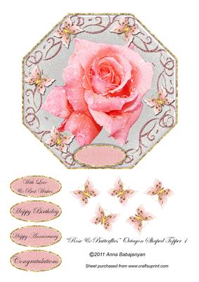 Rose & Butterflies Octagon Shaped Topper 1