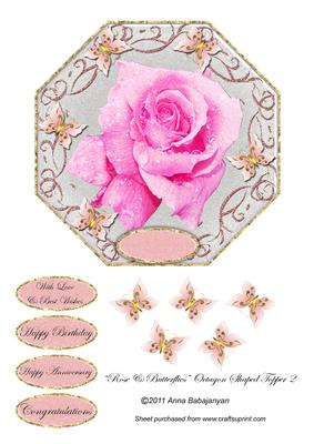 Rose & Butterflies Octagon Shaped Topper 2