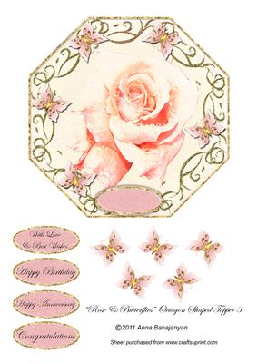 Rose & Butterflies Octagon Shaped Topper 3