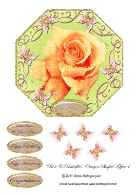 Rose & Butterflies Octagon Shaped Topper 4