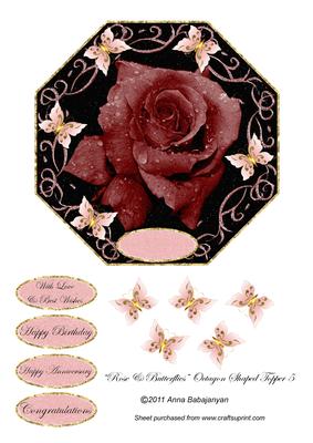 Rose & Butterflies Octagon Shaped Topper 5