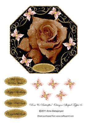 Rose & Butterflies Octagon Shaped Topper 6
