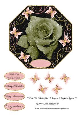 Rose & Butterflies Octagon Shaped Topper 8
