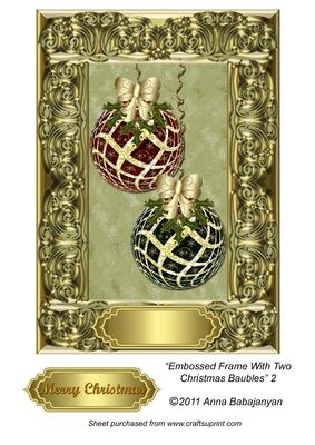 Embossed Frame with Two Christmas Baubles 2