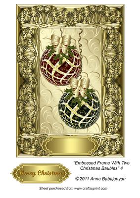 Embossed Frame with Two Christmas Baubles 4