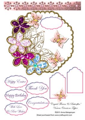Crystal Flowers & Butterflies Various Occasions Topper