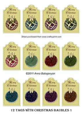 12 Tags with Christmas Baubles 1
