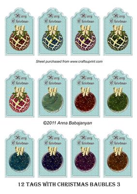 12 Tags with Christmas Baubles 3