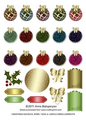 Christmas Baubles, Bows, Tags & Labels Embellishments