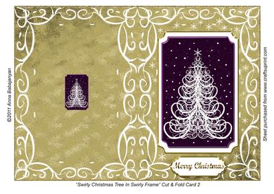 Swirly Christmas Tree in Swirly Frame Cut & Fold Card 2