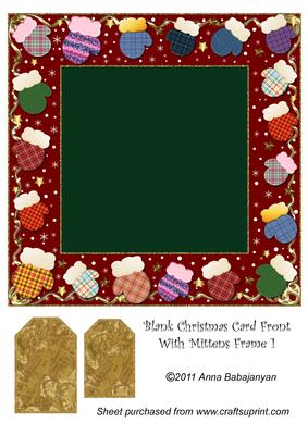 Blank Christmas Card Front with Mittens Frame 1