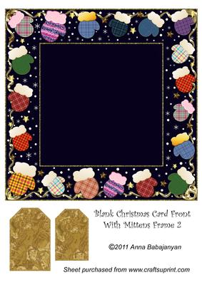 Blank Christmas Card Front with Mittens Frame 2