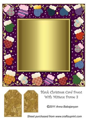 Blank Christmas Card Front with Mittens Frame 3