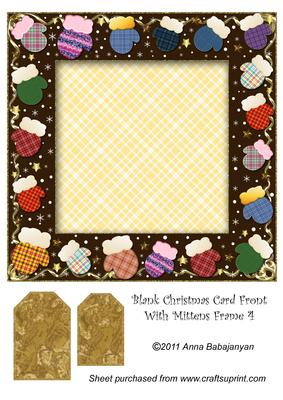 Blank Christmas Card Front with Mittens Frame 4
