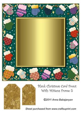 Blank Christmas Card Front with Mittens Frame 5