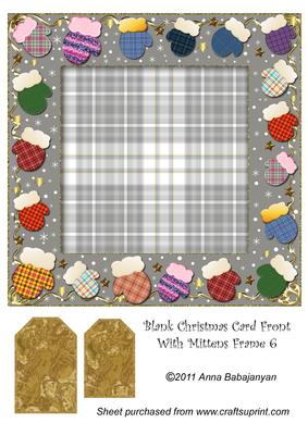 Blank Christmas Card Front with Mittens Frame 6
