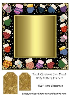 Blank Christmas Card Front with Mittens Frame 7