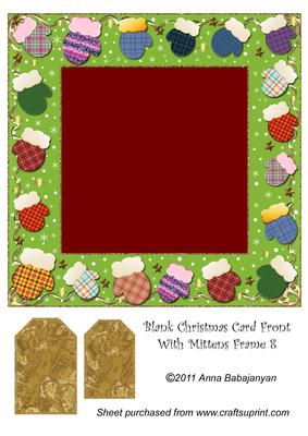 Blank Christmas Card Front with Mittens Frame 8