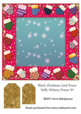 Blank Christmas Card Front with Mittens Frame 10