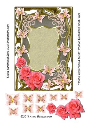 Roses, Butterflies & Swirls Various Occasions Card Front