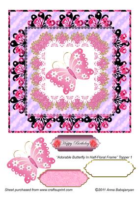 Adorable Butterfly in Half-floral Frame Topper 1