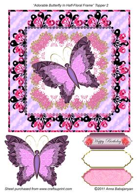 Adorable Butterfly in Half-floral Frame Topper 2