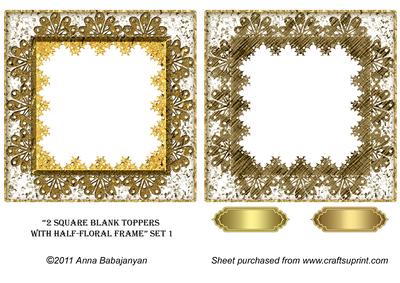 2 Square Blank Toppers with Half-floral Frame Set 1