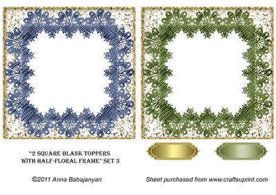 2 Square Blank Toppers with Half-floral Frame Set 3