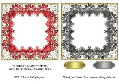 2 Square Blank Toppers with Half-floral Frame Set 4