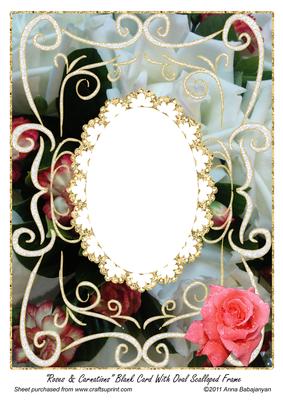 Roses & Carnations Blank Card with Oval Scalloped Frame