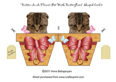 Kitten in a Flower Pot with Butterflies Shaped Card 1