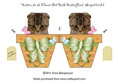 Kitten in a Flower Pot with Butterflies Shaped Card 2