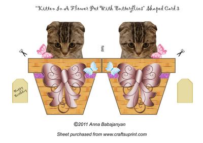 Kitten in a Flower Pot with Butterflies Shaped Card 3