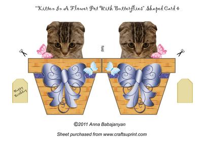 Kitten in a Flower Pot with Butterflies Shaped Card 4
